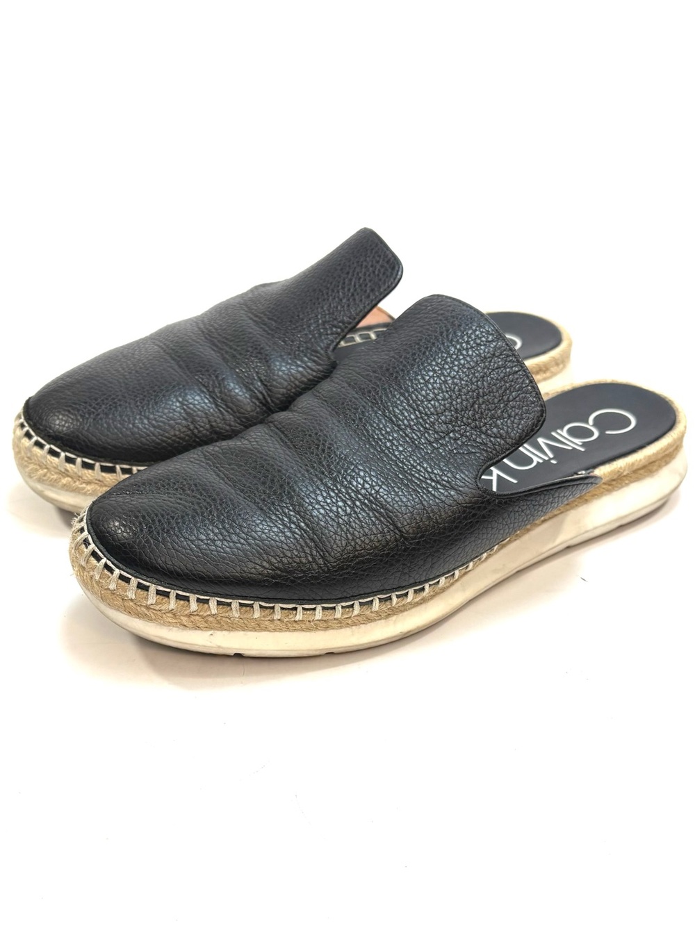 Calvin Klein Black Leather Slip-On Espadrille Mules | 7.5 - Picture 1 of 9